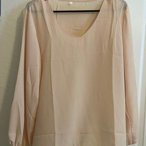 Chiffon Lantern Sleeve, V Neck Pull Over Blouse